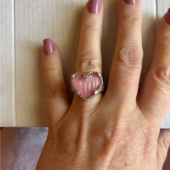 Judith Ripka Pink Heart Silver Ring - Picture 1 of 5